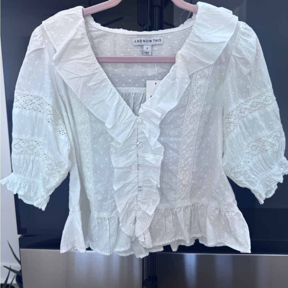 And Now This White Ruffle Lace Blouse – Size S
